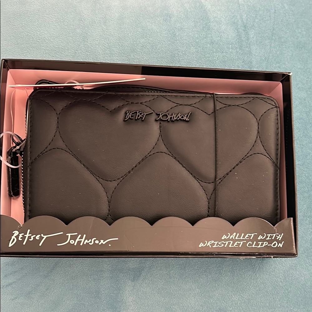 Betsey Johnson Black Hearts Wallet with Wristlet